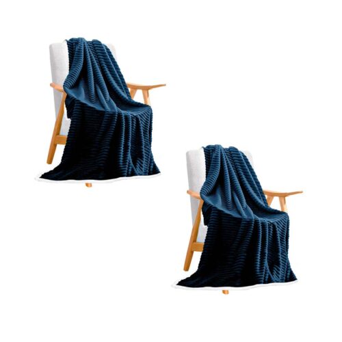 2x Throw Blanket Warm Cozy Double Sided Thick Flannel Fleece Bed Sofa Comforter Dark Blue
