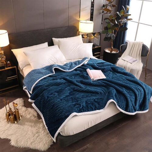 2x Throw Blanket Warm Cozy Double Sided Thick Flannel Fleece Bed Sofa Comforter Dark Blue - Image 2