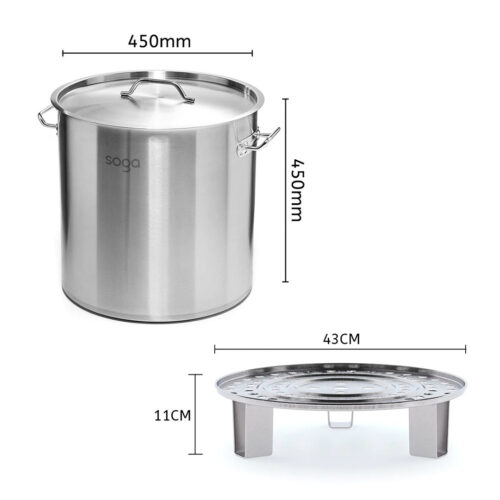 50L Stainless Steel Stock Pot with Two Steamer Rack Insert Stockpot Tray - Image 7