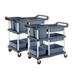 2x 3-Tier Commercial Soiled Food Trolley Dirty Plate Cart Five Buckets Kitchen Food Utility