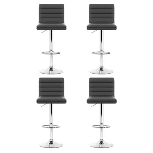 Artiss Set of 4 PU Leather Lined Pattern Bar Stools- Grey and Chrome - Image 3