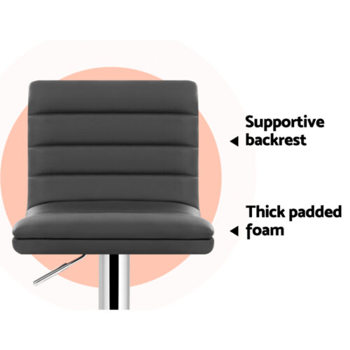 Artiss Set of 4 PU Leather Lined Pattern Bar Stools- Grey and Chrome - Image 4