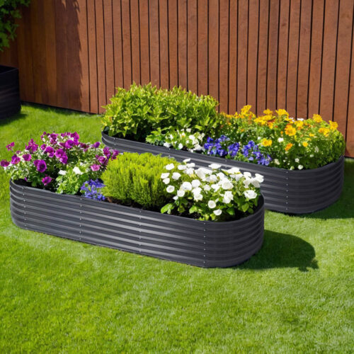 2x Raised Green Fingers Garden Bed 240X80X42cm Oval Planter Box Container Galvanised - Image 7