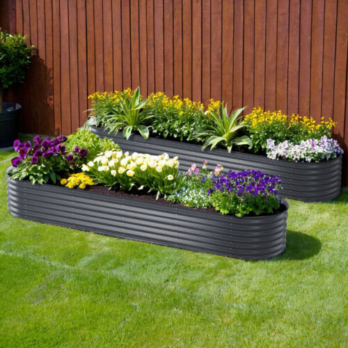 2x Green Fingers Raised Garden Bed 320X80X42cm Oval Planter Box Container Galvanised - Image 7