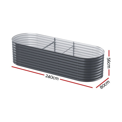 x2 Green Fingers Raised Garden Bed Kit Planter Oval Galvanised Steel 240cmX80cmX56cm - Image 2