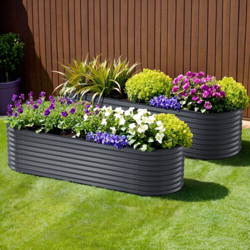 x2 Green Fingers Raised Garden Bed Kit Planter Oval Galvanised Steel 240cmX80cmX56cm - Image 7