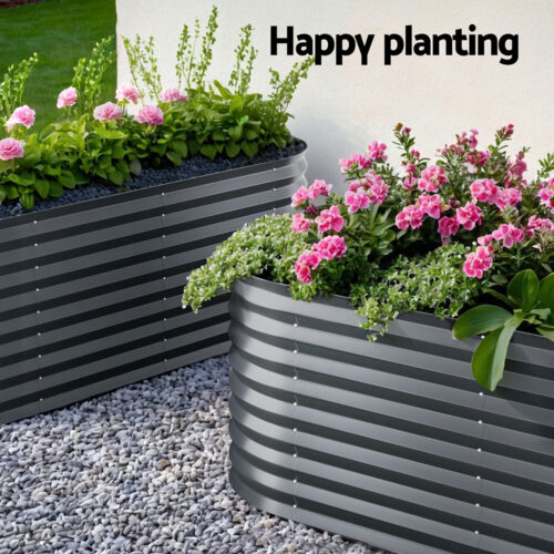 2x Green Fingers Raised Garden Bed 320X80X56cm Oval Planter Box - Image 5