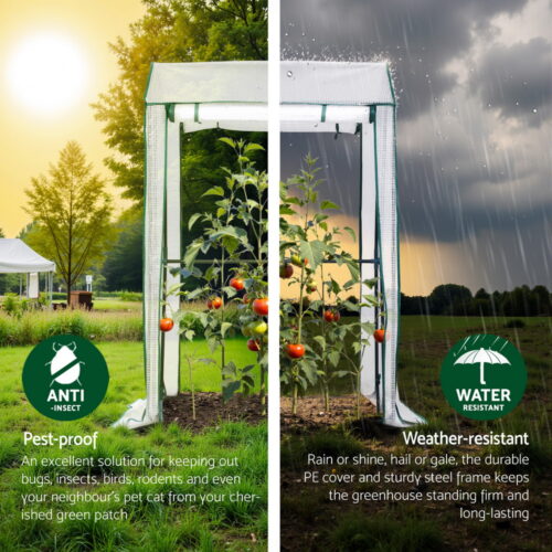 Green Fingers Mini Greenhouse PE Cover Green House Roll-Up Zippered Door 1.0x0.8x1.5M - Image 4