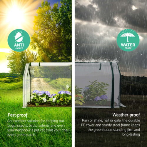 Green Fingers Mini Greenhouse PE Cover Green House Roll-Up Zippered Door 1.2x0.5x0.6M - Image 4