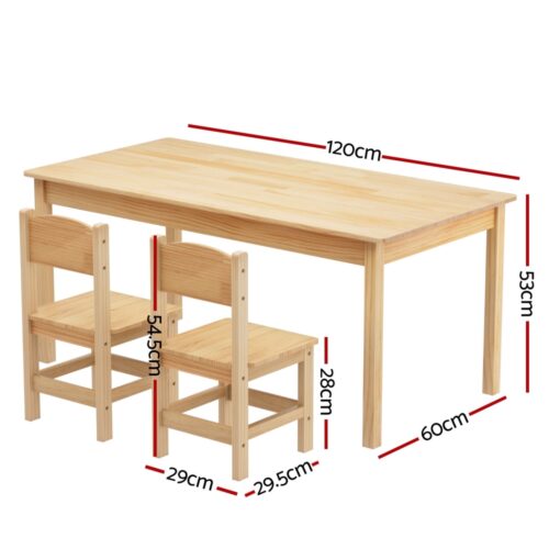 1 Keezi Kids Table and 2 Chairs Set Pinewood - Image 2