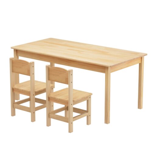 1 Keezi Kids Table and 2 Chairs Set Pinewood - Image 3