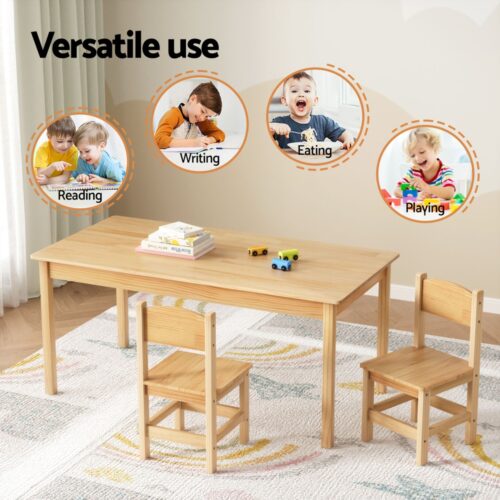 1 Keezi Kids Table and 2 Chairs Set Pinewood - Image 4