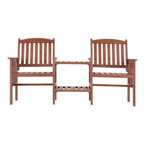 Gardeon Outdoor Garden Bench Loveseat Wooden Table Chairs Patio Furniture Brown - Image 3