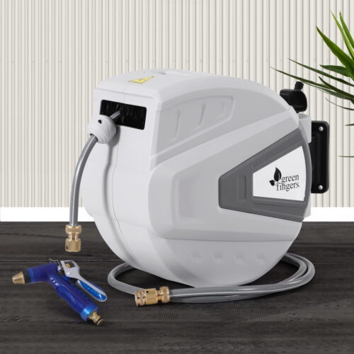 Green Fingers 30M Water Hose Reel Retractable Auto Rewind Wall Mount Garden Spray Gun - Image 7