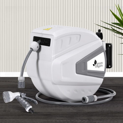 Green Fingers 30M Water Hose Reel Retractable Auto Rewind Wall Mount Garden Spray Gun - Image 7