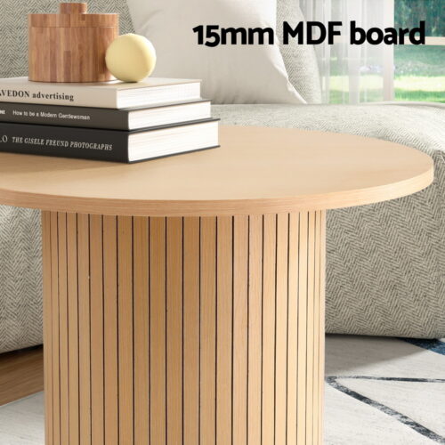 Artiss Coffee Table Round Fluted - Image 4