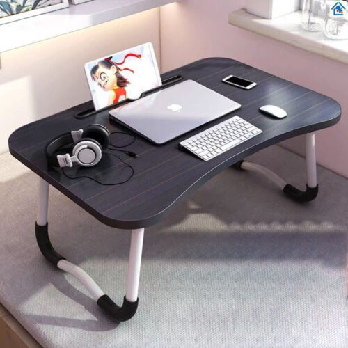 Black Portable Bed Table Adjustable Folding Bed Sofa Study Table Laptop Mini Desk with Notebook Stand Holder - Image 3