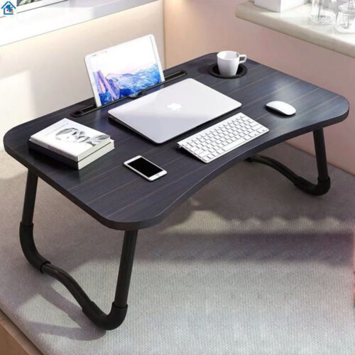 Black Portable Bed Table Adjustable Folding Bed Sofa Study Table Laptop Mini Desk with Notebook Stand Holder - Image 4