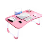 Pink Portable Bed Table Adjustable Folding Mini Desk Notebook Stand Card Slot Holder with Cup Holder Decor