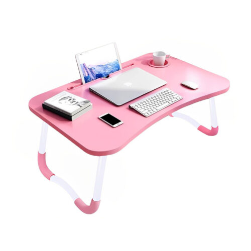 Pink Portable Bed Table Adjustable Folding Mini Desk Notebook Stand Card Slot Holder with Cup Holder Decor