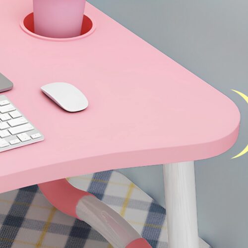 Pink Portable Bed Table Adjustable Folding Mini Desk Notebook Stand Card Slot Holder with Cup Holder Decor - Image 5
