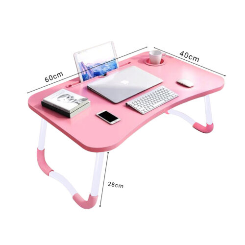 Pink Portable Bed Table Adjustable Folding Mini Desk Notebook Stand Card Slot Holder with Cup Holder Decor - Image 6
