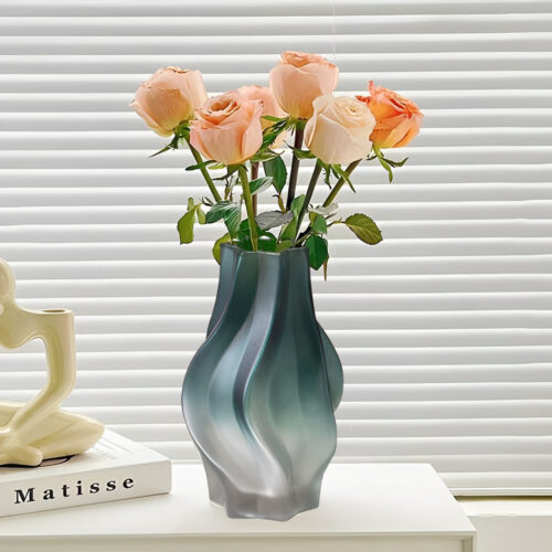 27cm Glass Vase Blue with Beautiful glass Bubble Texture Art Vases - Image 2
