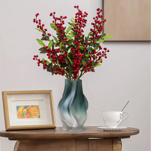 27cm Glass Vase Blue with Beautiful glass Bubble Texture Art Vases - Image 3