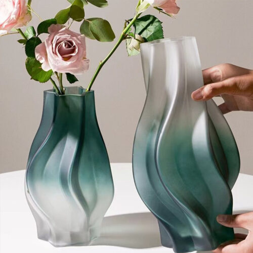 27cm Glass Vase Blue with Beautiful glass Bubble Texture Art Vases - Image 8
