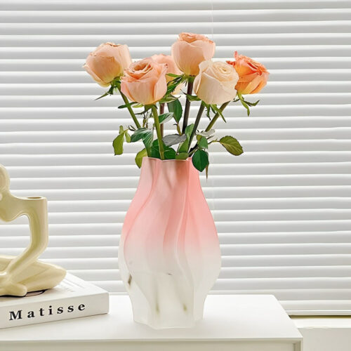 25cm Pink Glass Vase Art Blown Hand Flower Tall Vintage Art Vases - Image 2