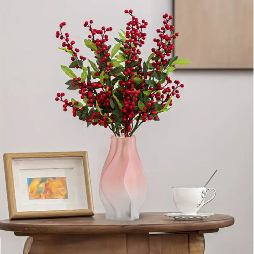 25cm Pink Glass Vase Art Blown Hand Flower Tall Vintage Art Vases - Image 3