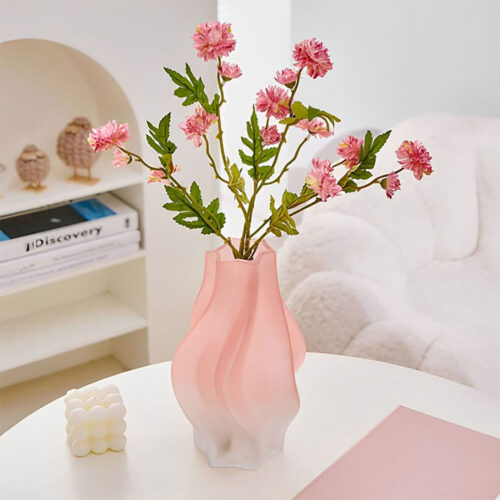 25cm Pink Glass Vase Art Blown Hand Flower Tall Vintage Art Vases - Image 4