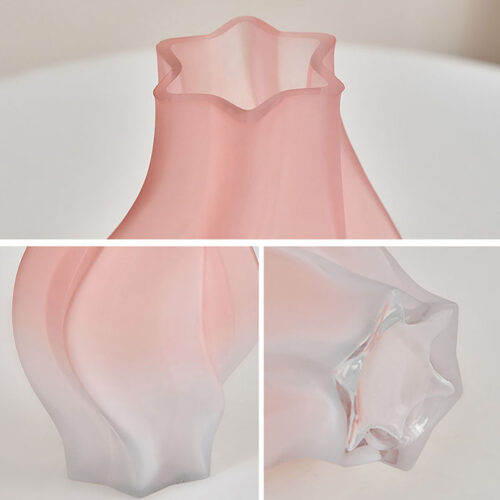 25cm Pink Glass Vase Art Blown Hand Flower Tall Vintage Art Vases - Image 6