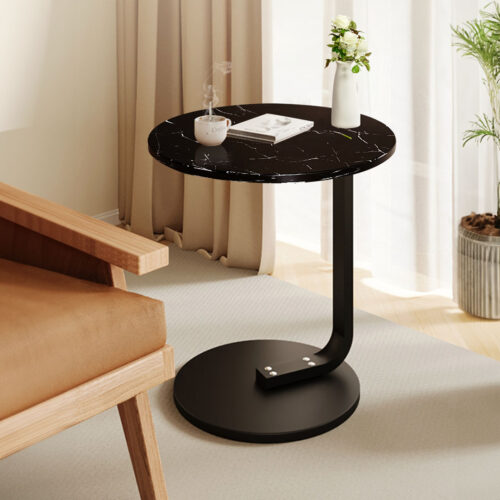 50cm Black Marble Mini Side Table Movable Lightweight Black Frame - Image 3