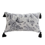 35cm Throw Pillow Black White Floral Print Elegant with Tassel Accents Decor