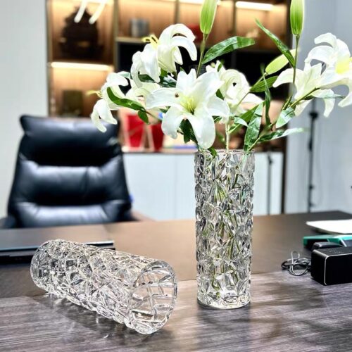 30cm Sleek Clear Glass Vase Elegant Wide Crystal for Modern Decor - Image 8