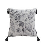 50cm Throw Pillow Black White Elegant Floral Print with Tassel Accents Decor