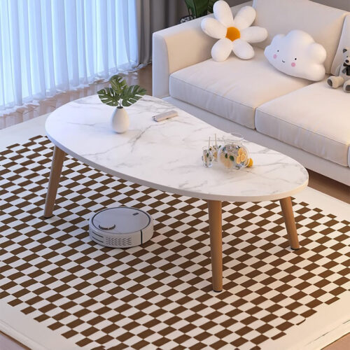 80x40cm White Stone Pattern Living Room Nordic Coffee Table Modern - Image 2