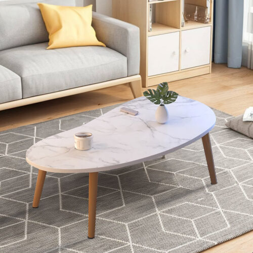 80x40cm White Stone Pattern Living Room Nordic Coffee Table Modern - Image 3