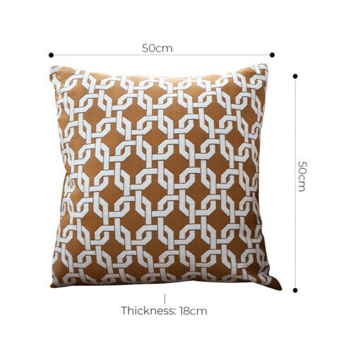 50cm Brown Checkered Chain Jacquard Square Pillow Decorative Cushion - Image 5