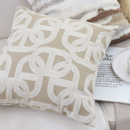 50cm Throw Pillow Beige Interlocking Geometric Pattern Modern Accent - Image 3