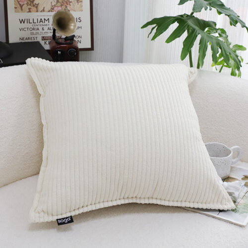 50cm Beige Throw Pillow Warm Wabi-sabi Striped Corduroy Square - Image 7