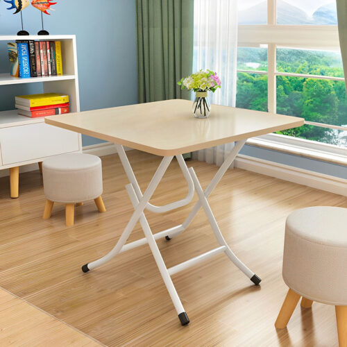 Wood-Colored Dining Table Portable Square Surface Space Saving Folding Desk Decor - Image 2