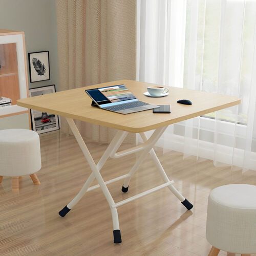 Wood-Colored Dining Table Portable Square Surface Space Saving Folding Desk Decor - Image 3