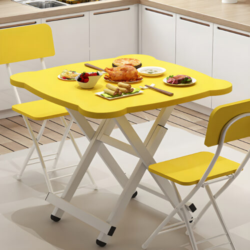 Yellow Minimalist Cat Ear Folding Table Indoor Outdoor Portable Stall Desk Decor - Image 2
