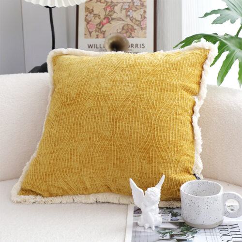 50cm Throw Pillow Turmeric Yellow Aesthetic Chenille Texture - Image 2
