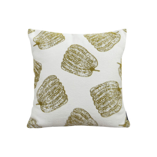 50cm Throw Pillow White with Olive Green Autumn Harvest Pumpkin Print Decor
