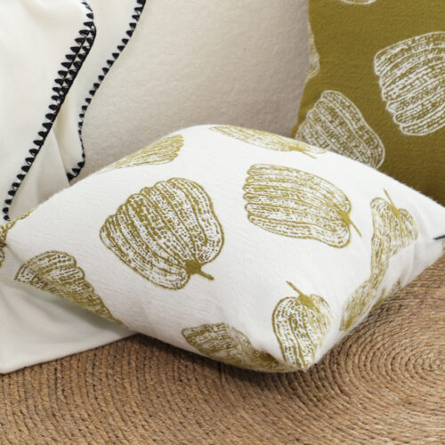 50cm Throw Pillow White with Olive Green Autumn Harvest Pumpkin Print Decor - Image 4