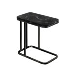 30x50cm Black Ceramic Sofa Side Square Mini Table Black Metal Legs
