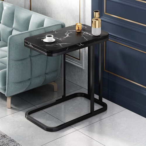 30x50cm Black Ceramic Sofa Side Square Mini Table Black Metal Legs - Image 2